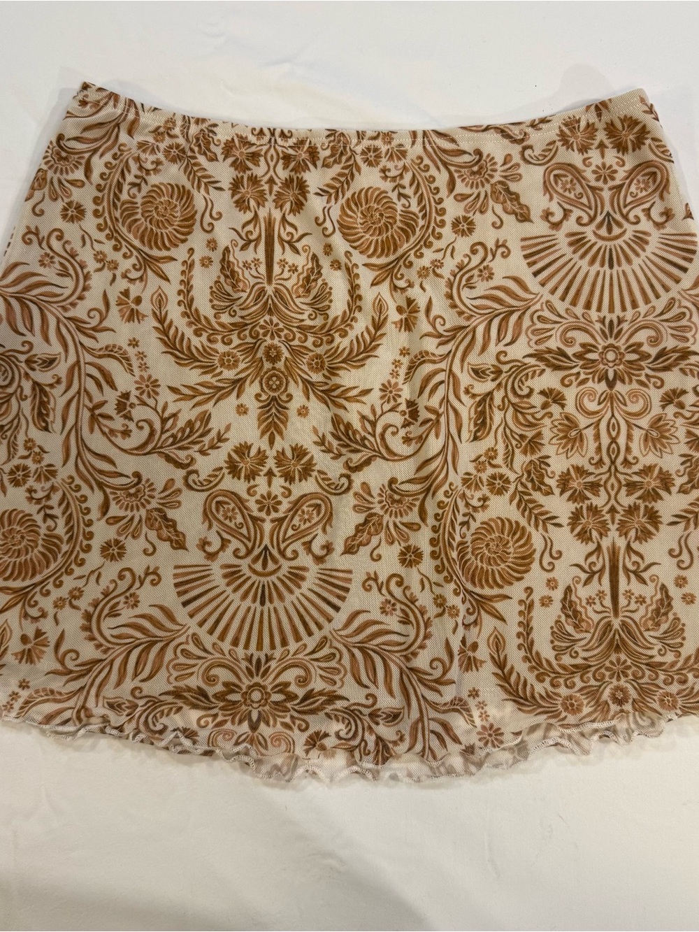 See You Monday Beige Dress or Top with Brown Print Trim Boho